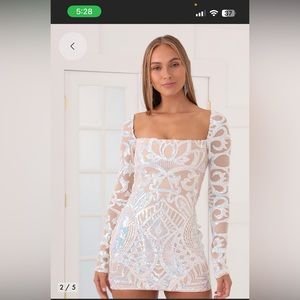 Lucy in The Sky dress Giulia Iridescent Sequin Mesh Dress in Nude. Size Small